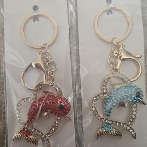 Red OR Blue Dolphin Jumping thru ❤️ Keychain/BagCharms NWT